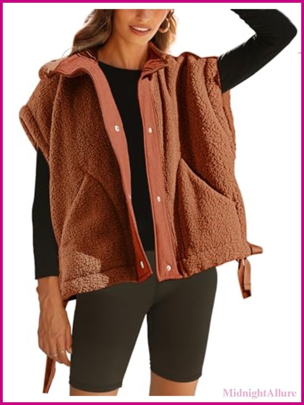 Oversized Fuzzy Fleece Vest Sleeveless Sherpa Jacket Button Closure